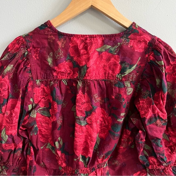 Free People I Found You Puff Sleeve Top Size Medium Dark Academia Moody Floral - Picture 12 of 13